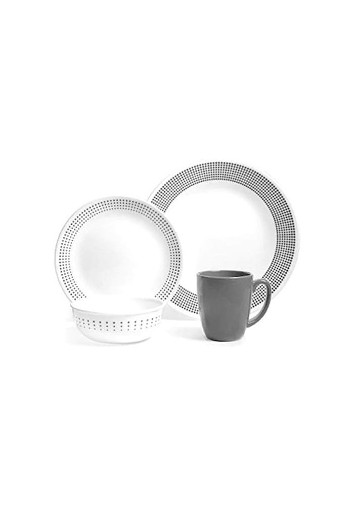 Corelle طقم أدوات مائدة رمادي من 16 قطعة بتصميم بايسايد دوتس - Image 3
